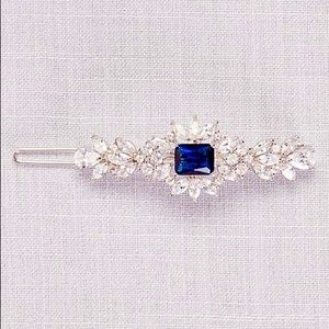 NWT Davids Bridal Blue Crystal Leaf Hair Clip
